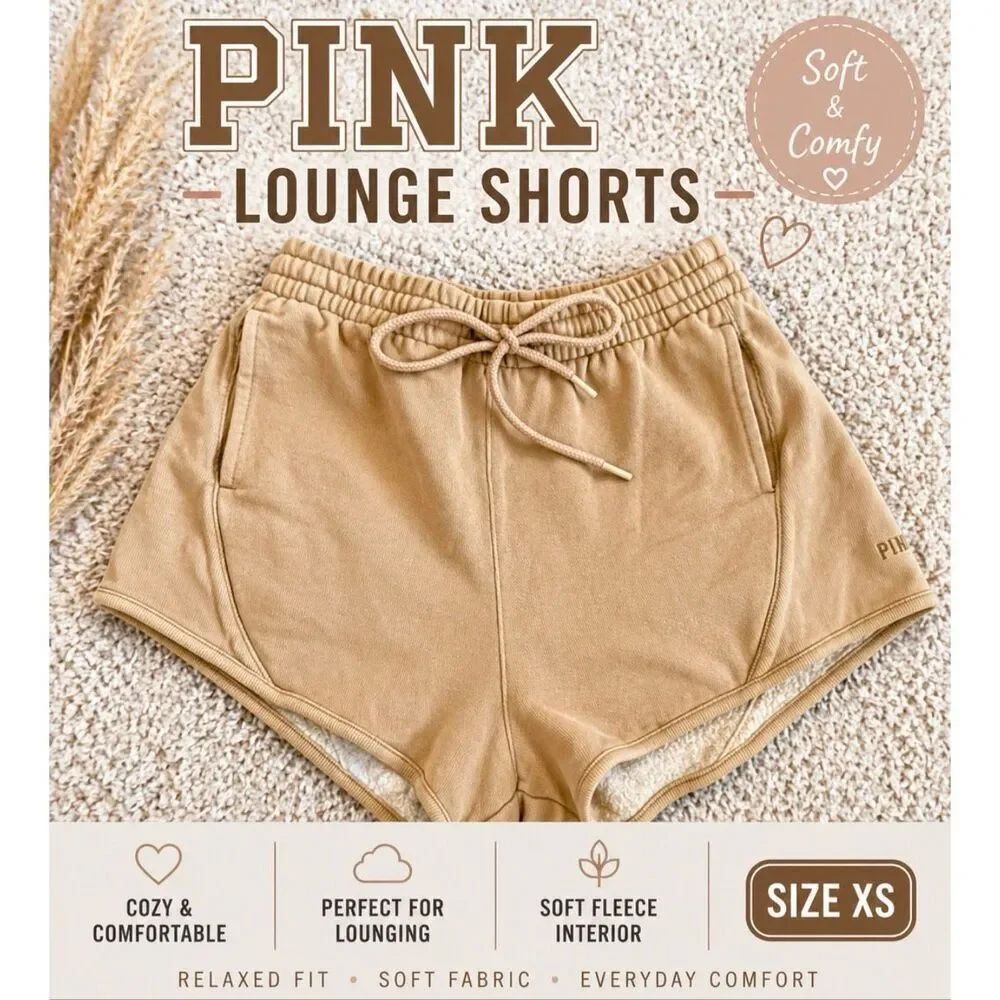 PINK Victoria’s Secret Tan Lounge Shorts Women’s XS Cozy Knit Pull On